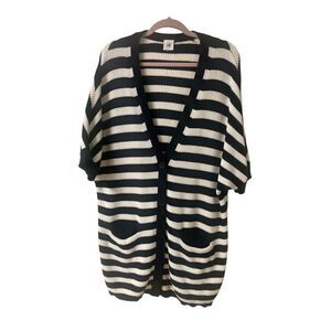 CAbi Whistle cardigan sweater black & white stripe sz Large Style 5289
